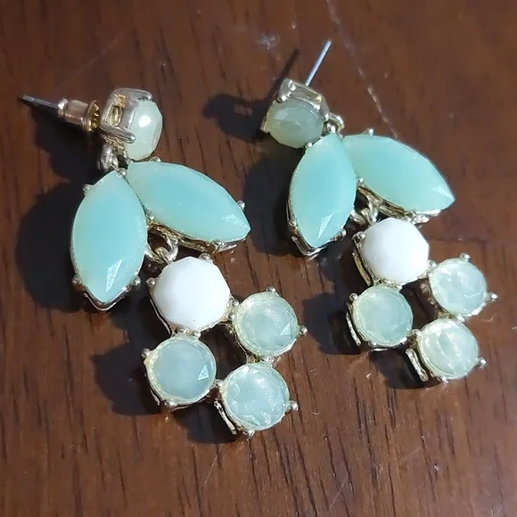 Mint Green and Chartreuse Green Linear Drop Chandelier Earrings - Picture 2 of 3